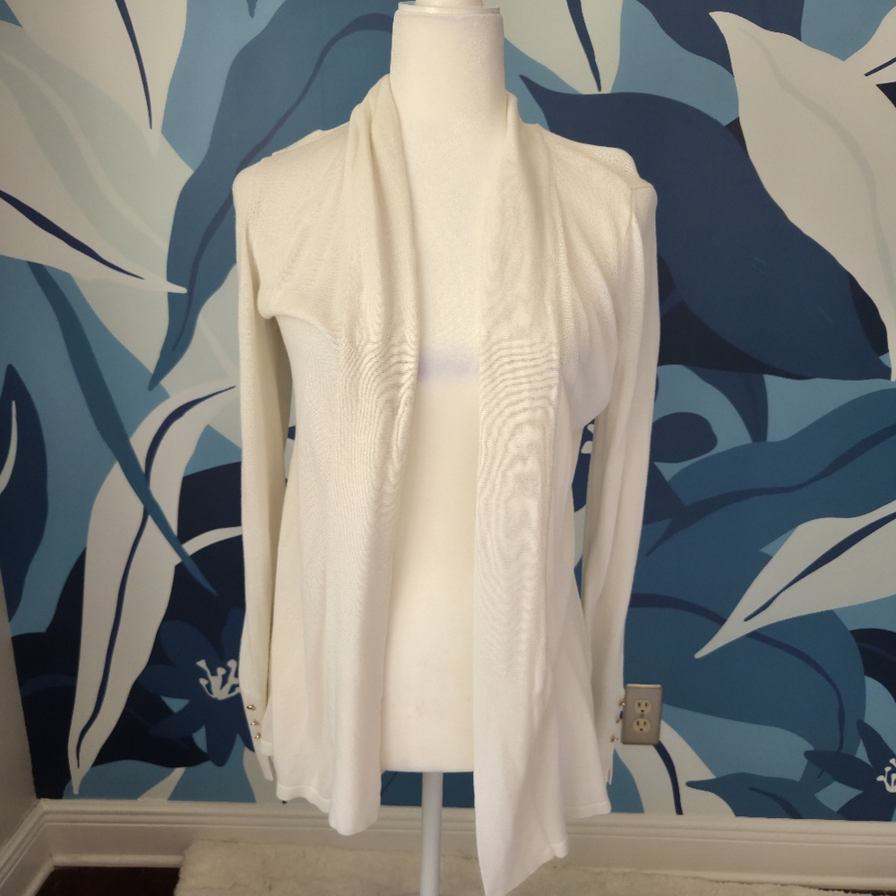 WHBM Elegant White Long Sleeve Cardigan